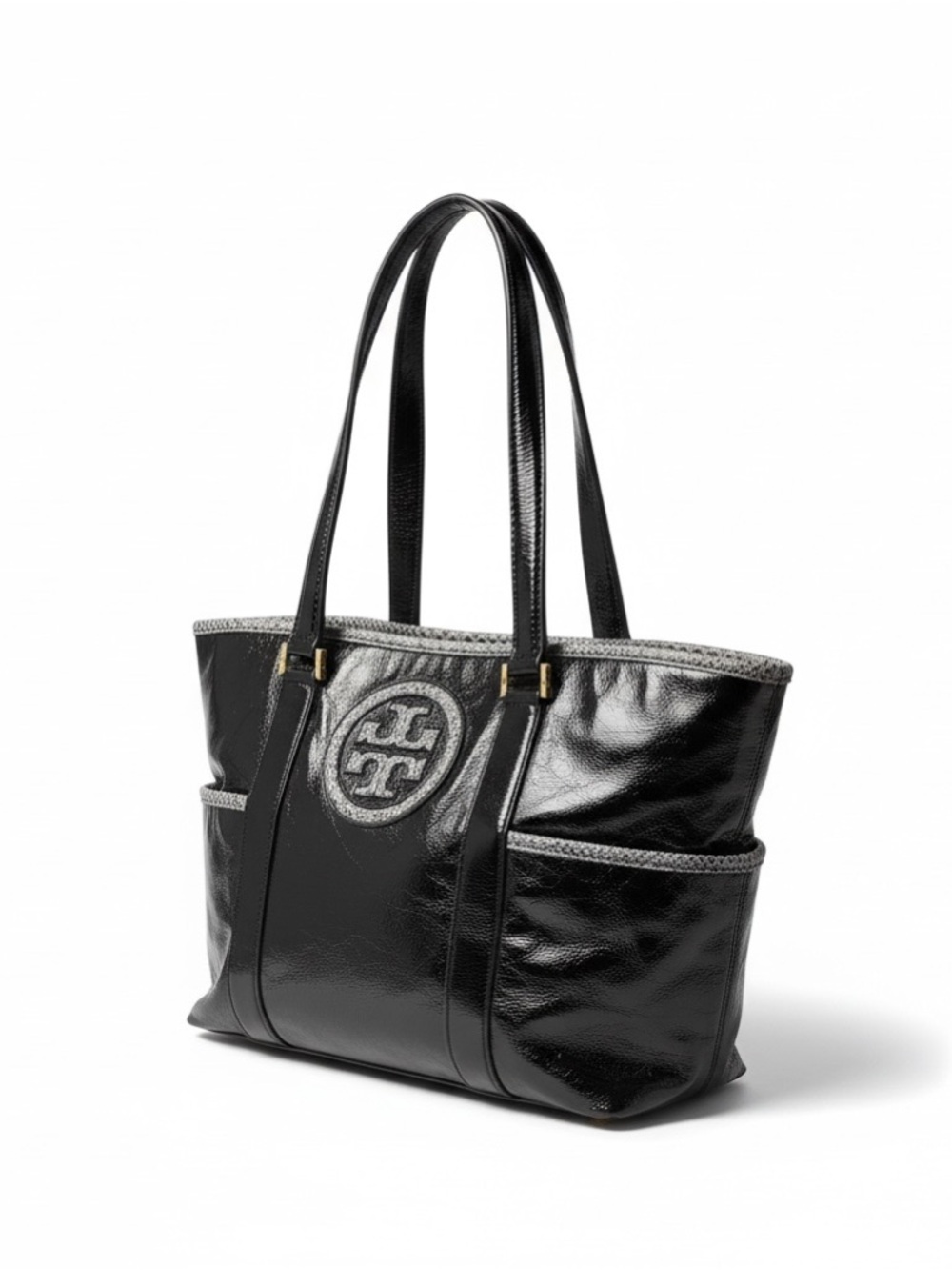 Tory Burch Black Leather Tote with Logo Medallion